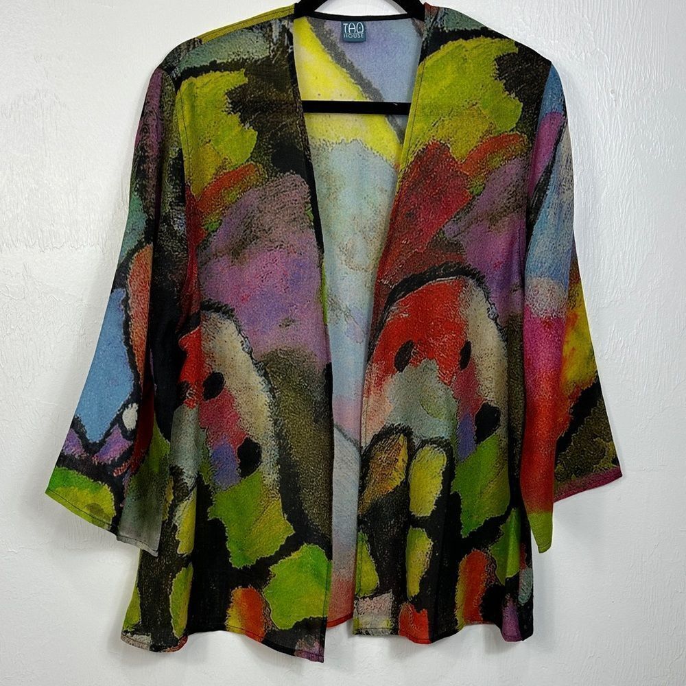 TAO House Wearable Art Wool Open Front Cardigan Kimono Size S/M